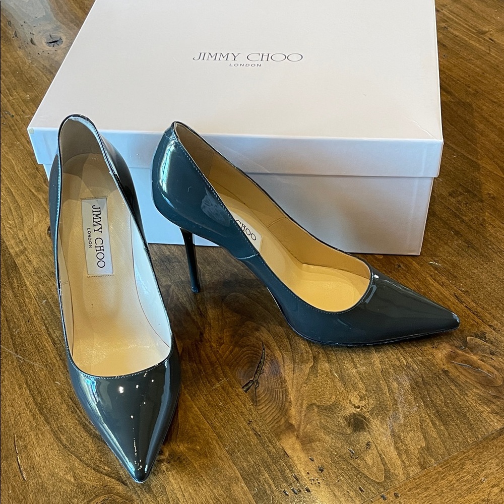 JIMMY CHOO Abel Patent Leather Grey Pump 36